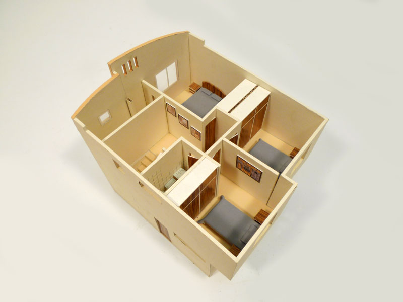 maqueta arquitectura casa 2pisos carton papel interior extraible 28x33x29 (18eu.) 1u